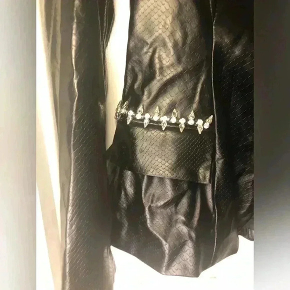Chic Black Leather Jacket.
Snake Embossed Faux Leather Embellished Blazer - Picture 11 of 17